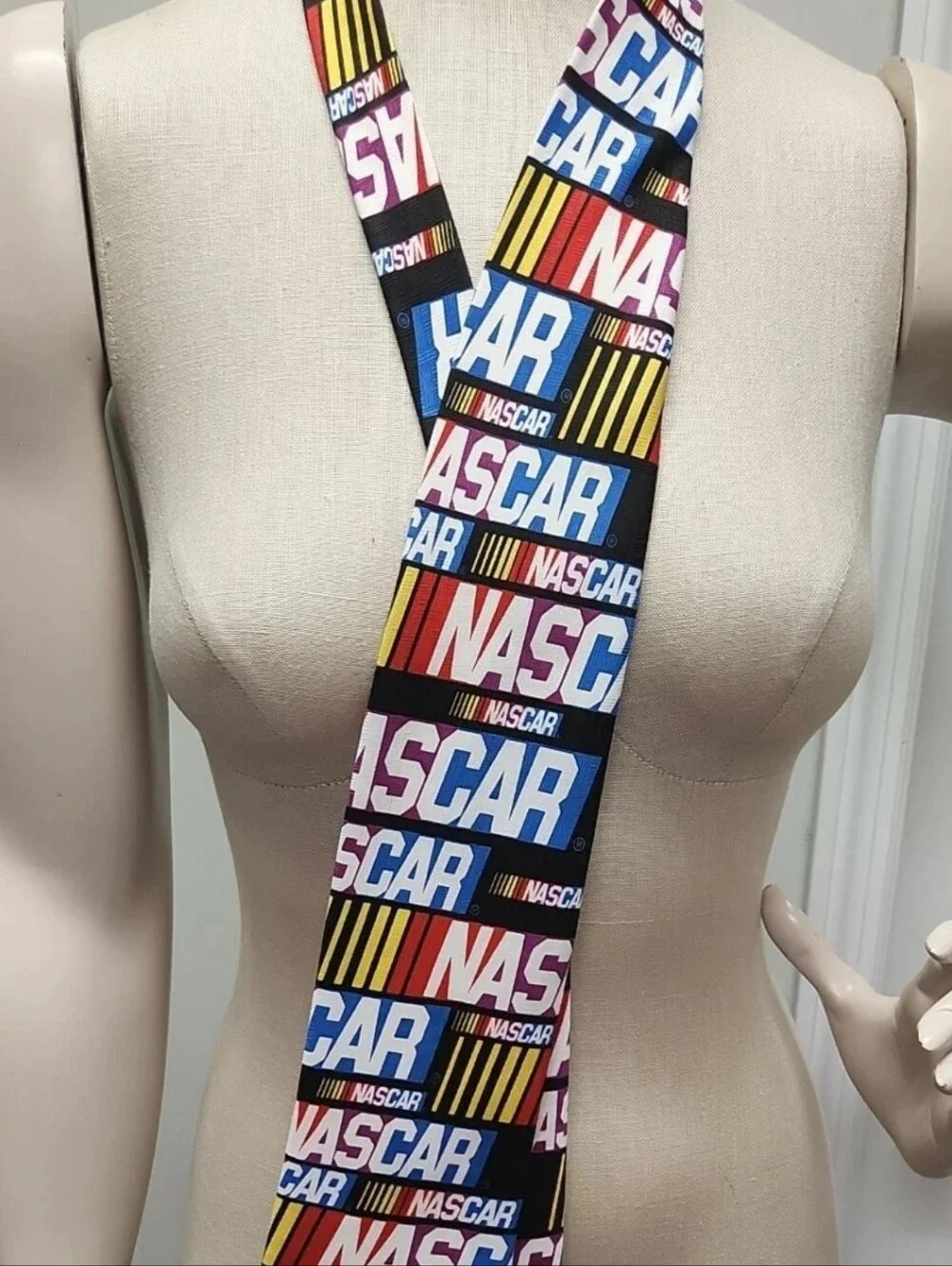 Nascar Ralph Marlin Black Tie with Red, Blue, Yellow and White Logo Blocks